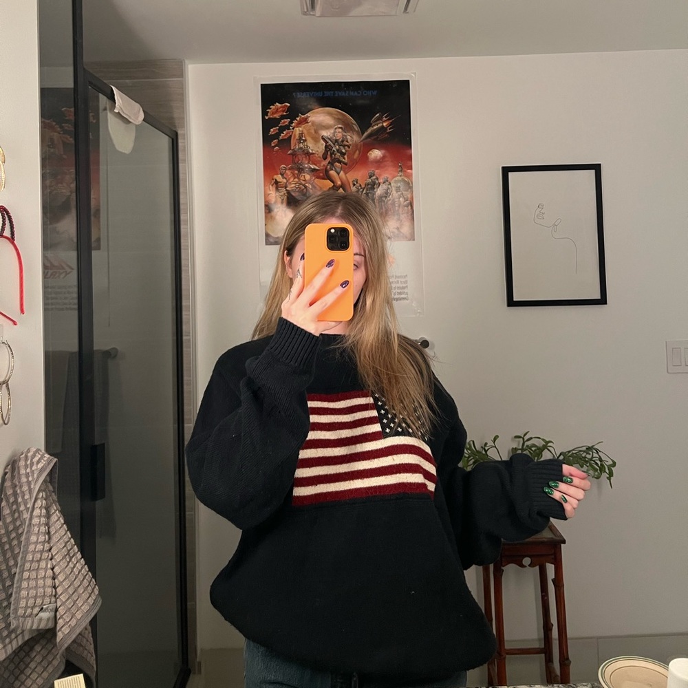 American flag sweater navy blue